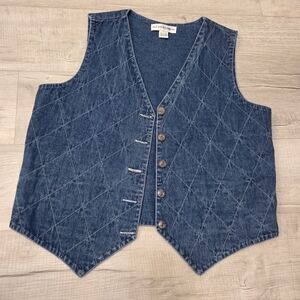 Vtg Blue Denim Embroidered quilted Vest Women's M/L Cottagecore